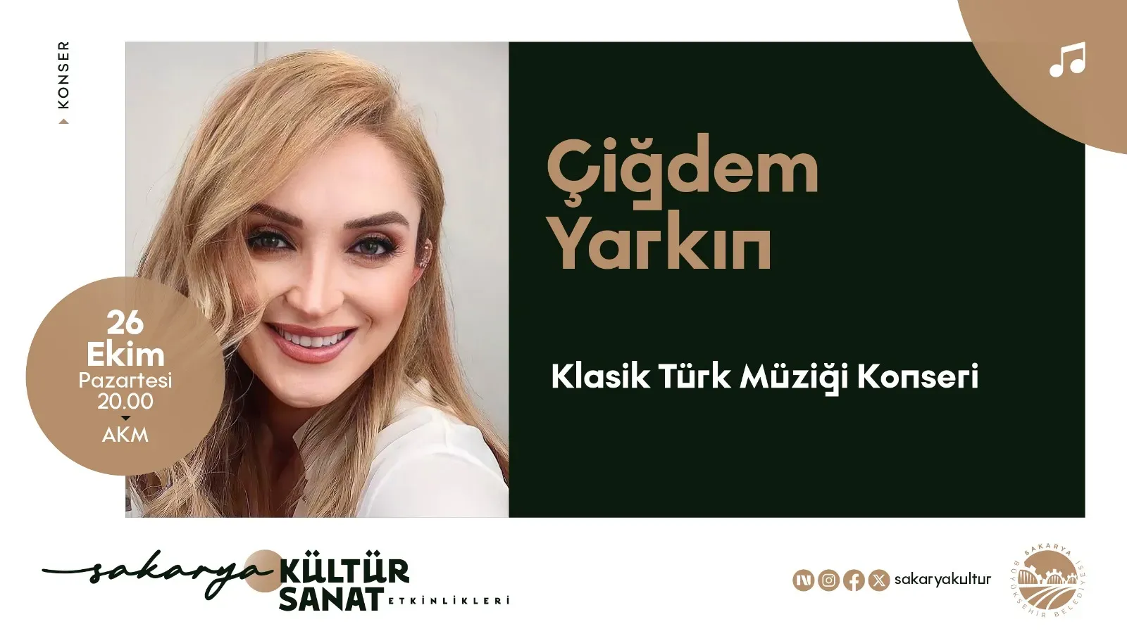 Sakarya'da Ekim Ayının Yıldızı: Çiğdem Yarkın ile Klasik Türk Müziği Konseri!